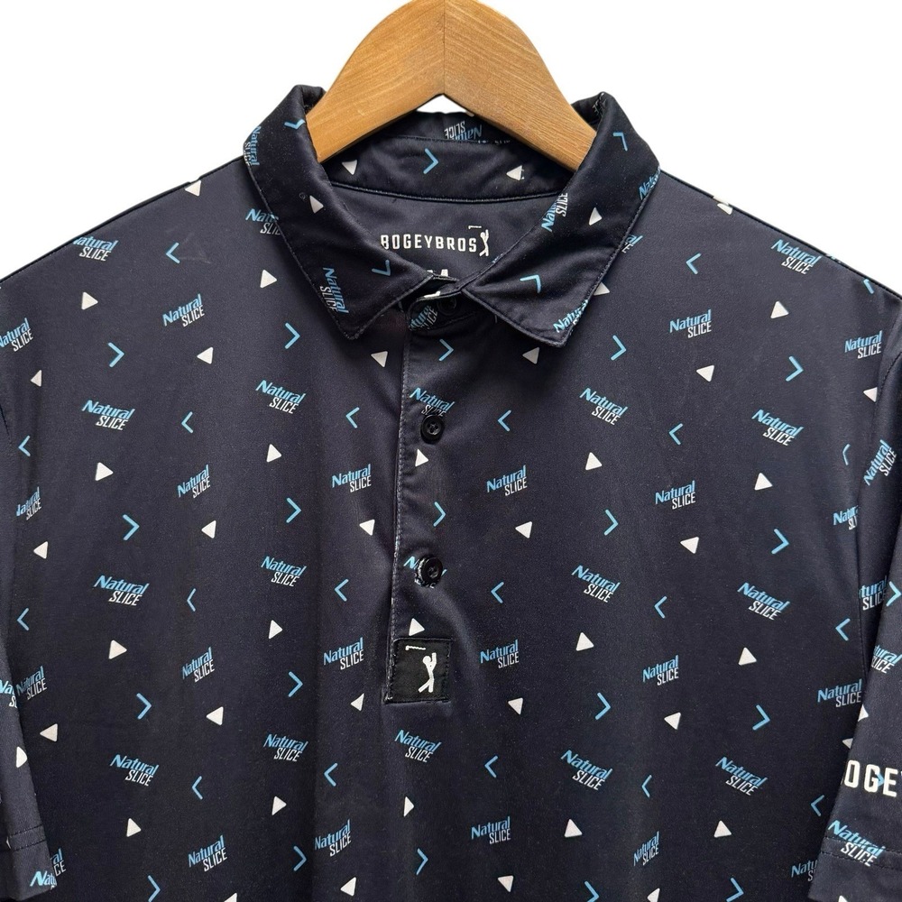 Bogey Bros Men's Size Medium Natural Slice AOP Performance Black Polo Shirt euc